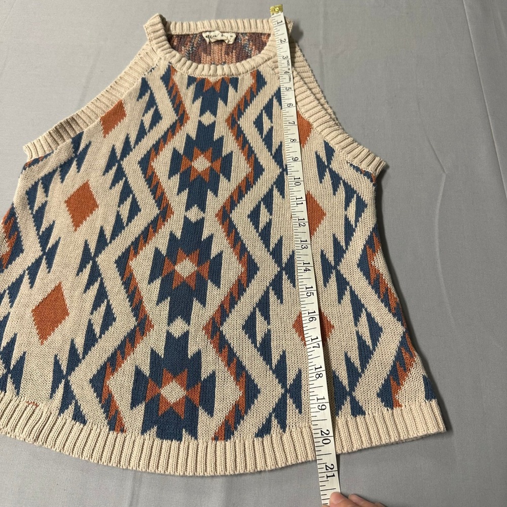 New In Womens Southwestern Geometric Knit Halter Sweater Tank Top Cream Blue M - Picture 4 of 6